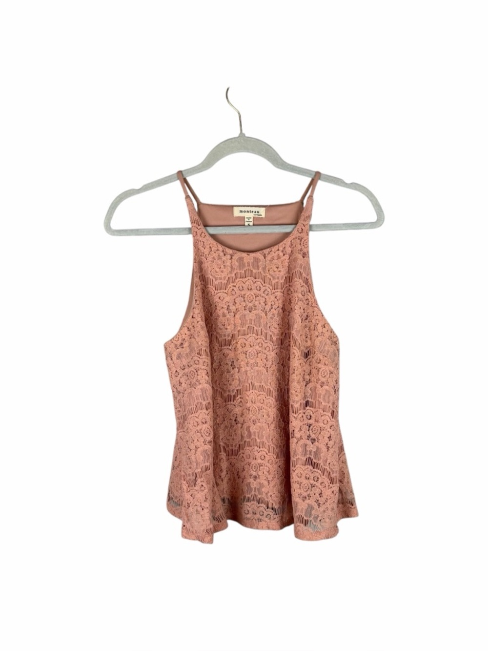 Monteau Lace Peplum Tank Top Blush Pink Sleeveless Size Small